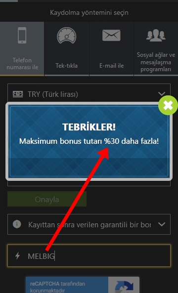 Melbet kayıt formu