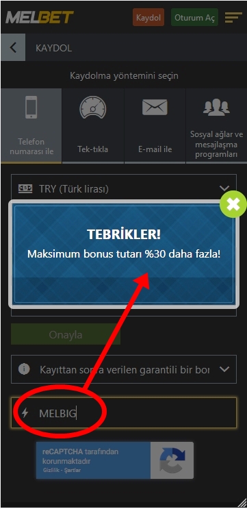 Melbet kayıt formu