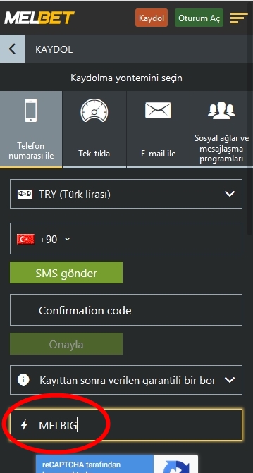 Melbet kayıt formu