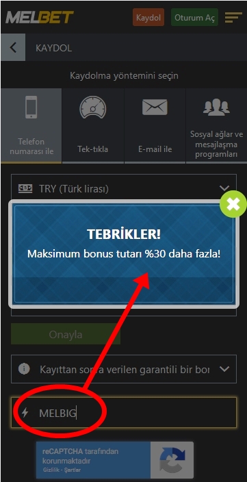 Melbet kayıt formu