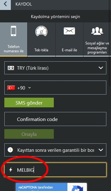 Melbet kayıt formu