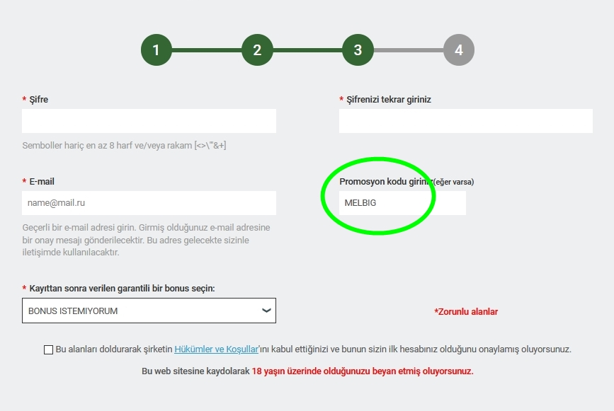 Melbet kayıt formu