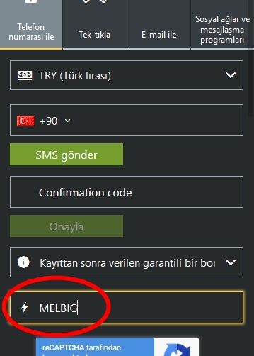 Melbet kayıt formu