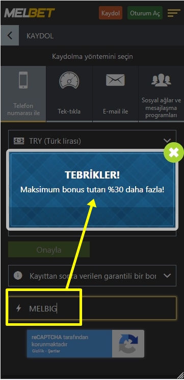 Melbet kayıt formu