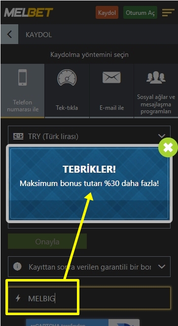 Melbet kayıt formu