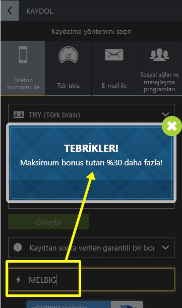 Melbet kayıt formu