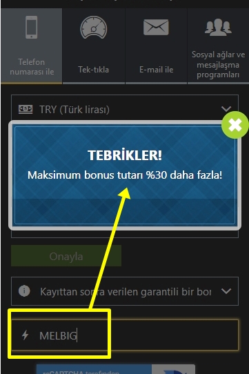 Melbet kayıt formu