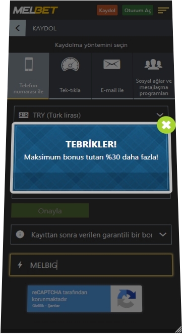 Melbet kayıt formu