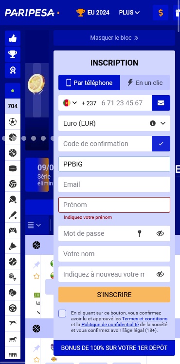 Formulaire d'inscription à PariPesa