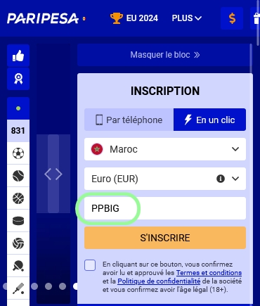 Formulaire d'inscription à PariPesa