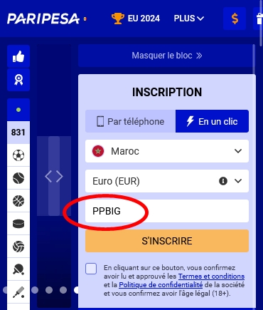 Formulaire d'inscription à PariPesa