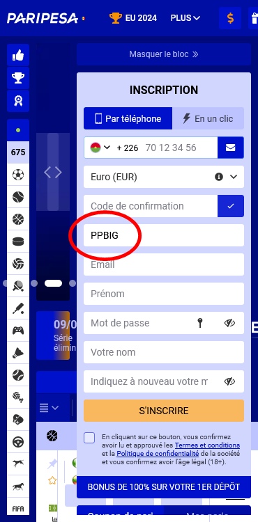 Formulaire d'inscription à PariPesa