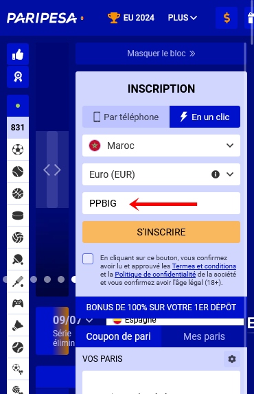 Formulaire d'inscription à PariPesa