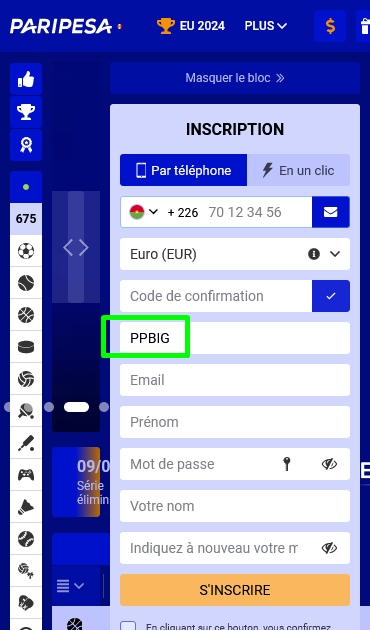 Formulaire d'inscription à PariPesa