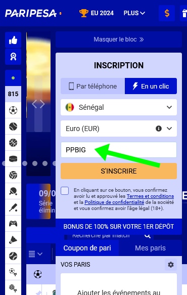Formulaire d'inscription à PariPesa