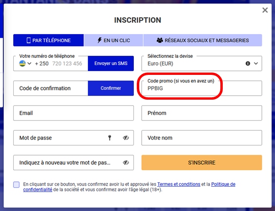 Formulaire d'inscription à PariPesa