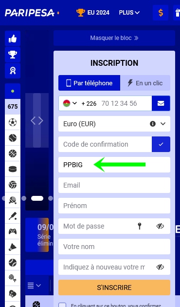 Formulaire d'inscription à PariPesa