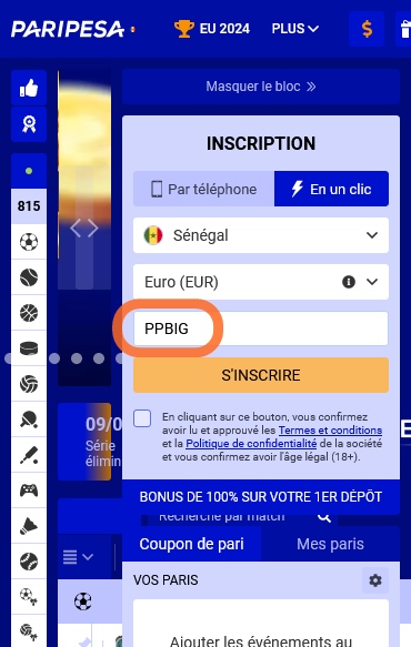 Formulaire d'inscription à PariPesa