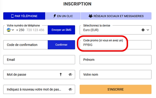Formulaire d'inscription à PariPesa