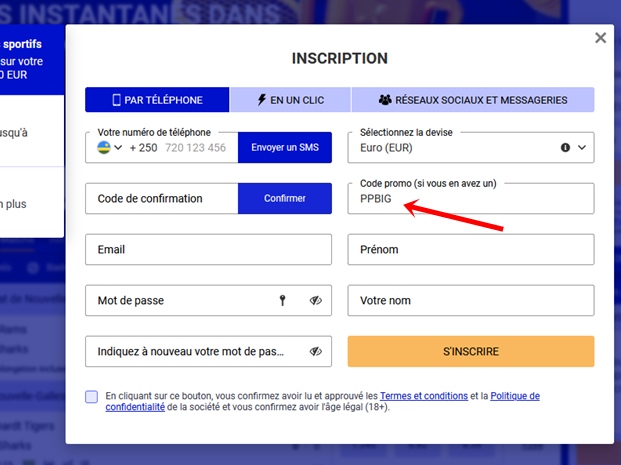 Formulaire d'inscription à PariPesa