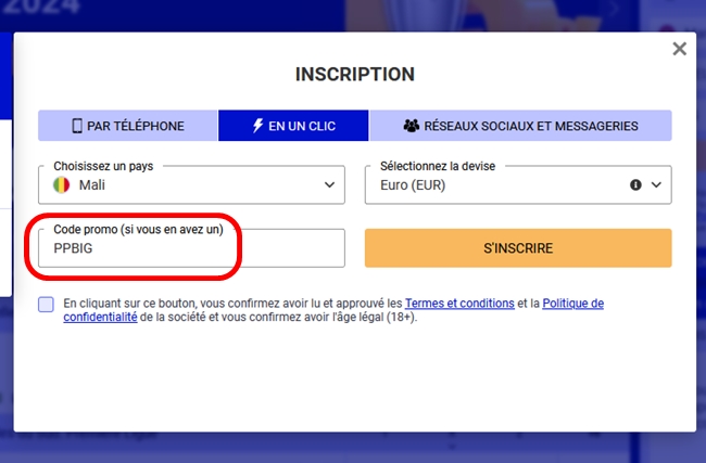 Formulaire d'inscription à PariPesa