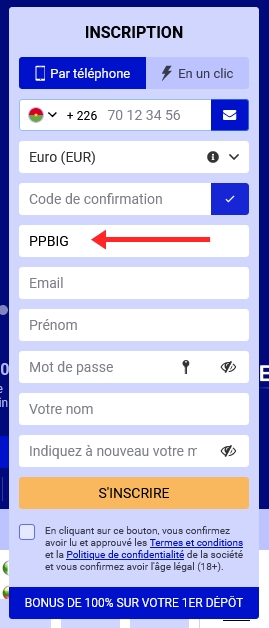 Formulaire d'inscription à PariPesa