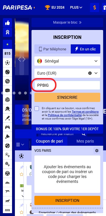 Formulaire d'inscription à PariPesa