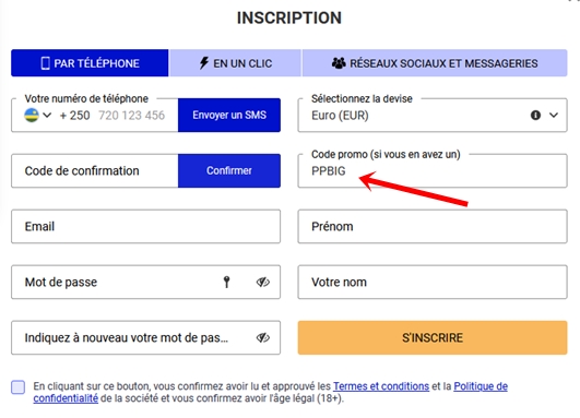 Formulaire d'inscription à PariPesa