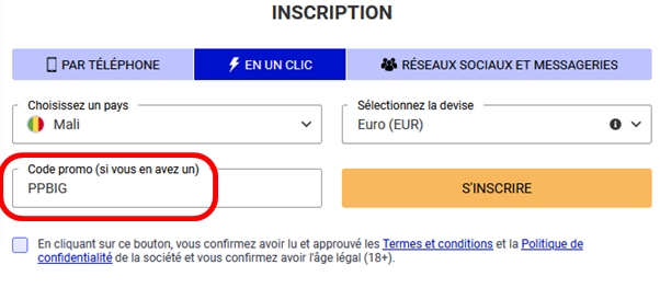 Formulaire d'inscription à PariPesa