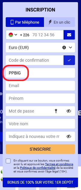 Formulaire d'inscription à PariPesa