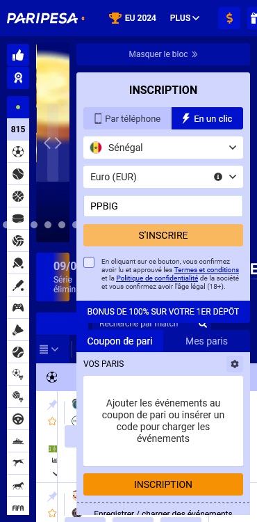 Formulaire d'inscription à PariPesa