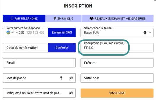 Formulaire d'inscription à PariPesa