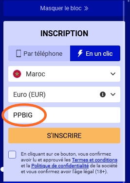 Formulaire d'inscription à PariPesa