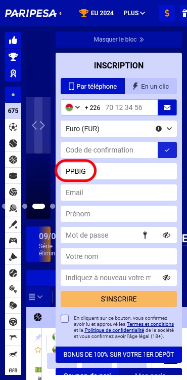 Formulaire d'inscription à PariPesa